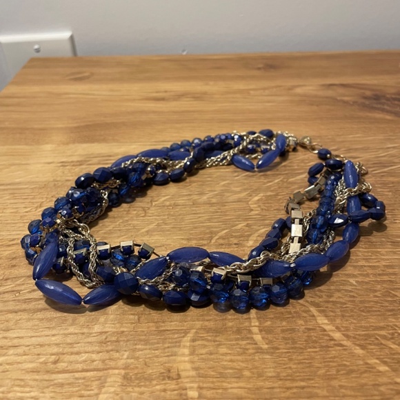 Loft Necklace Fashion Jewelry Blue Gold Geometric Layered Pattern Accessory - Picture 4 of 7